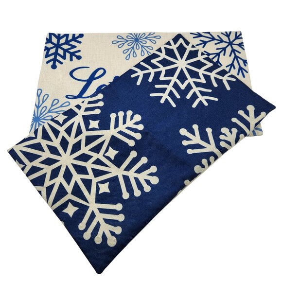 Winter Throw Pillow Covers "Let It Snow" Blue & White Handmade Zipper 20"X12" - Picture 2 of 7